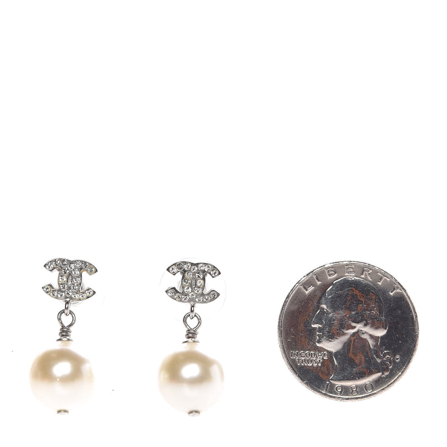 Crystal Pearl CC Drop Earrings Silver Pearly White