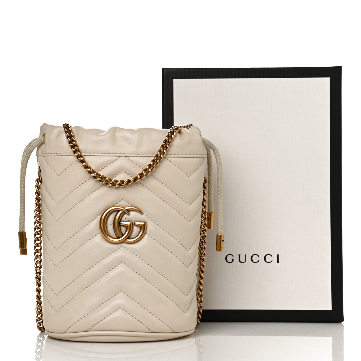 Gucci Calfskin Matelasse Mini GG Marmont 2.0 Bucket Bag White 13 of 13