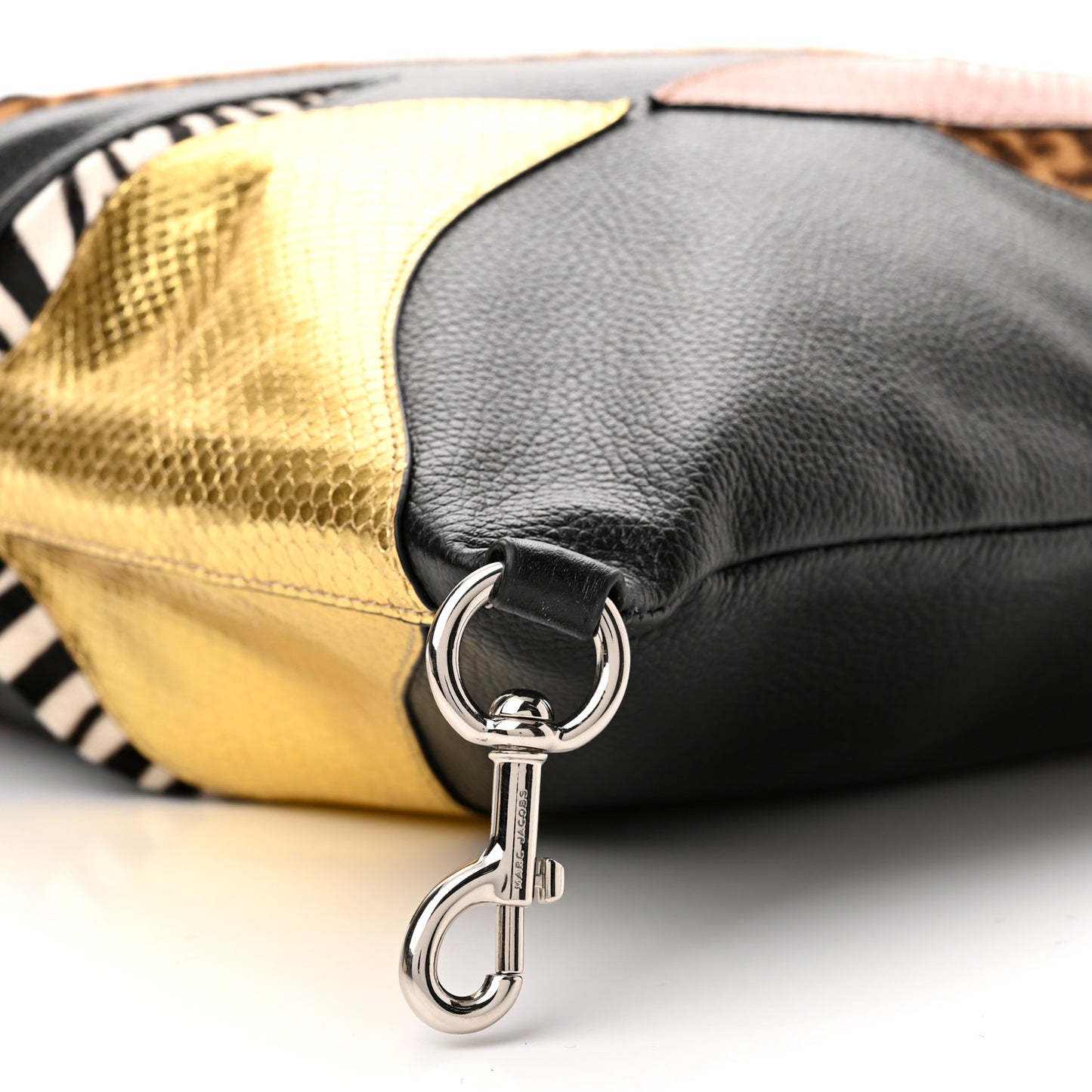 Metallic Calfskin Snakeskin Embossed Pony Hair Print Nomad Patchwork Tote Bag Black Multicolor