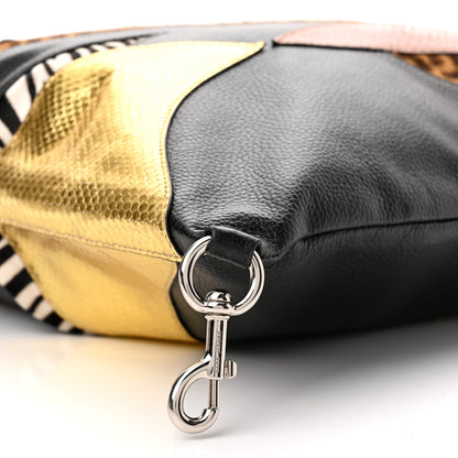 Marc Jacobs Metallic Calfskin Snakeskin Embossed Pony Hair Print Nomad Patchwork Tote Bag Black Multicolor 10 of 11