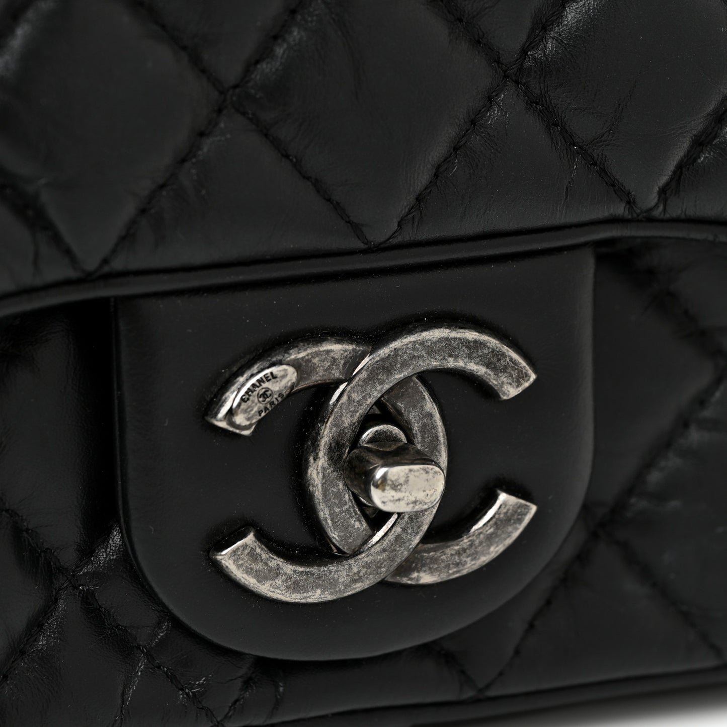 Aged Calfskin Quilted Small Easy Flap Black