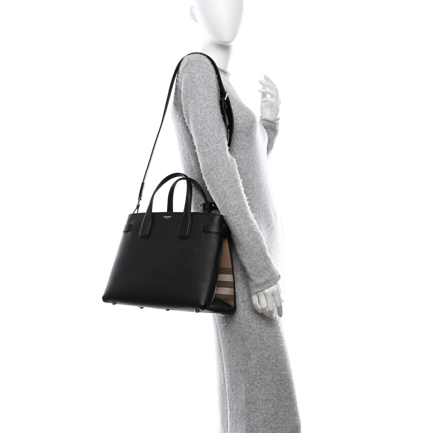 Derby Calfskin House Check Medium Banner Tote Black