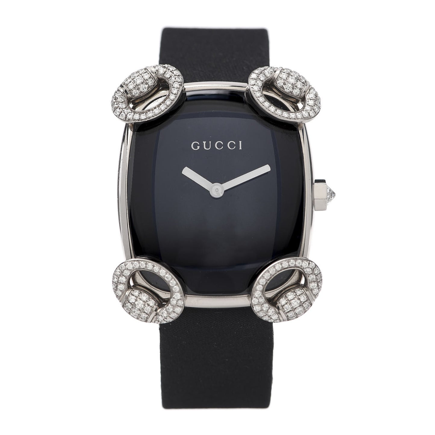 18K White Gold Satin Diamond 28mm Horsebit Quartz Watch Black