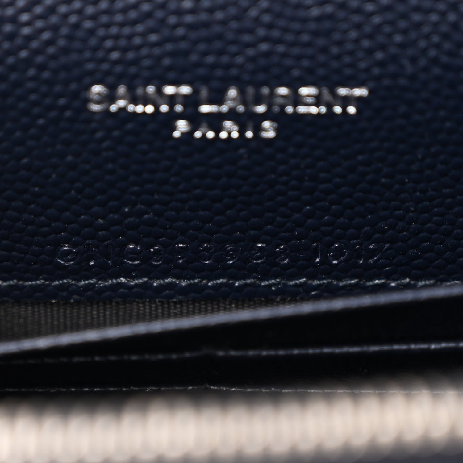 Saint Laurent Grain De Poudre Matelasse Chevron Monogram Envelope Chain Wallet Navy 7 of 12