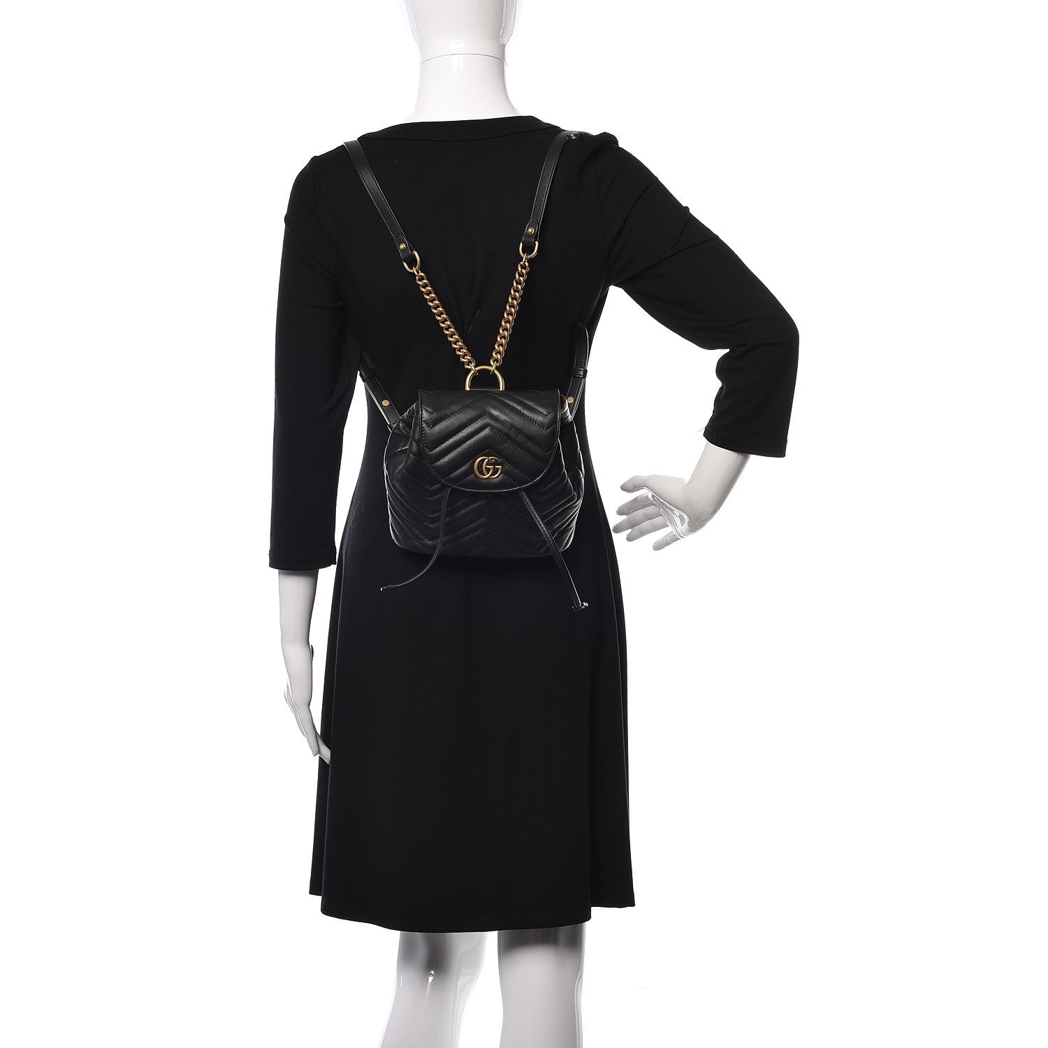 Gucci Calfskin Matelasse GG Marmont Flap Backpack Black 2 of 11