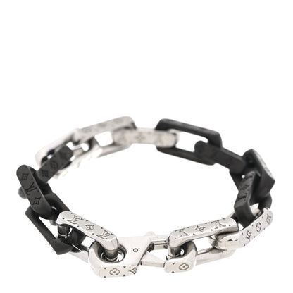 Louis Vuitton Metal Monogram Chain Bracelet Silver Black 3 of 5