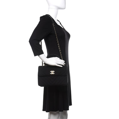 Chanel Jersey Chevron Quilted Small Trendy CC Dual Handle Flap Bag Black 2 of 11