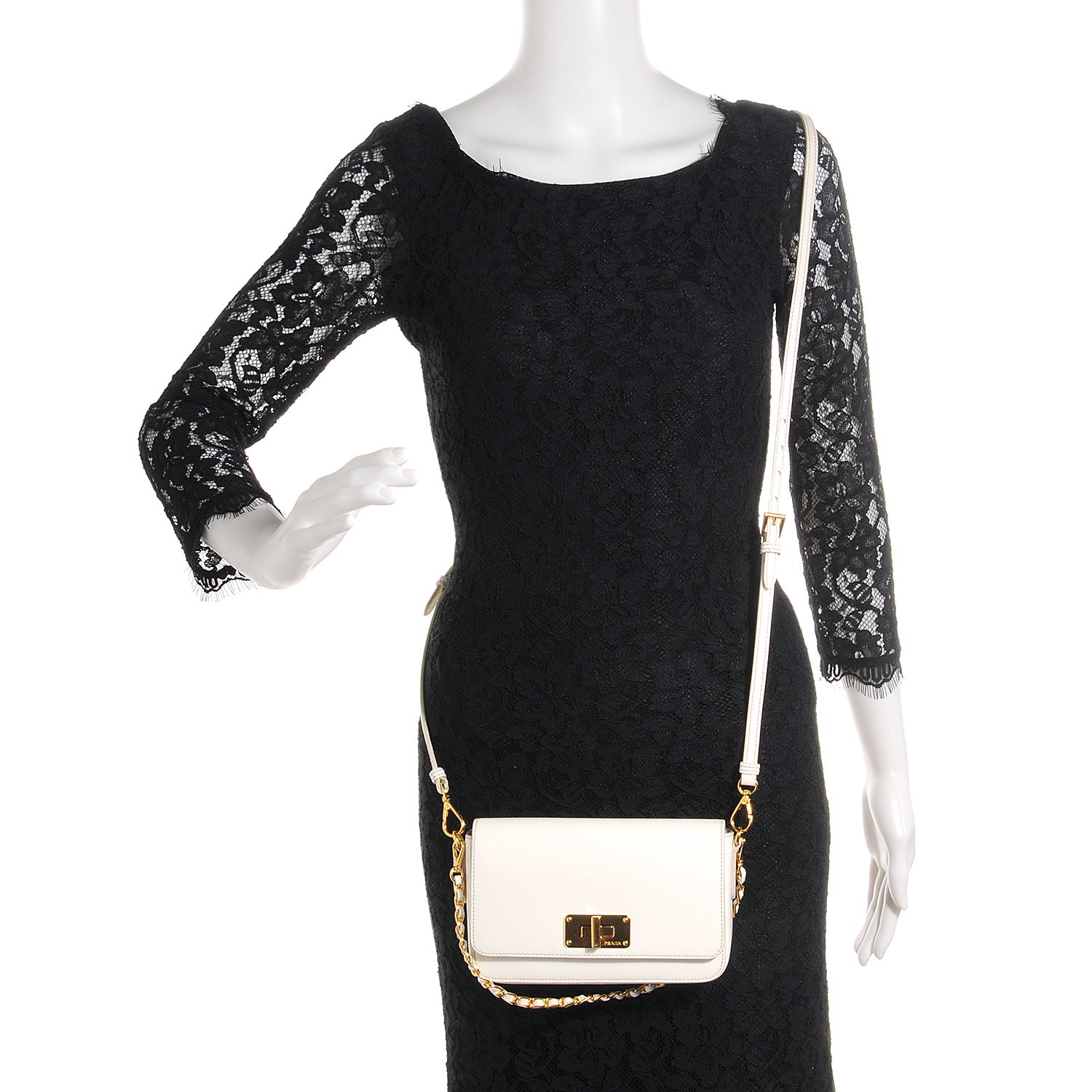 Prada Saffiano Vernice Crossbody Flap Bag Bianco 2 of 12