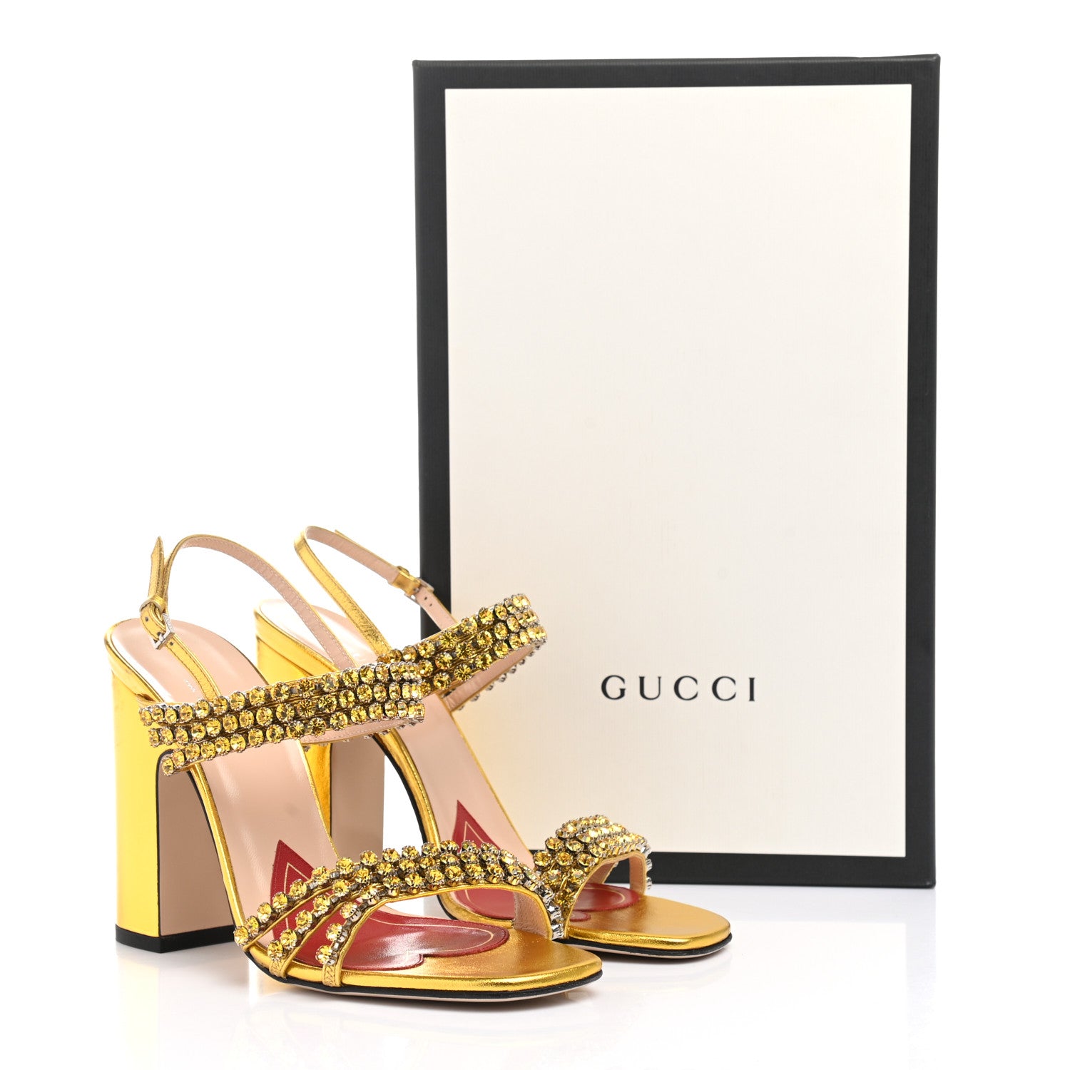Gucci Nappa Silk Crystal Bertie High Heel Sandals 37.5 Gold 13 of 13