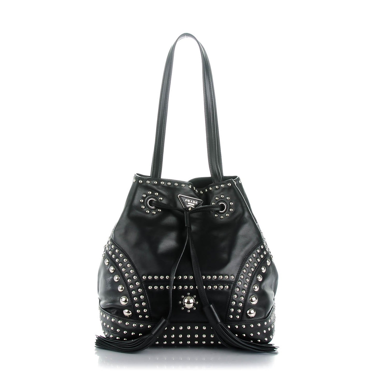 Soft Calf Studded Drawstring Bag Nero Black
