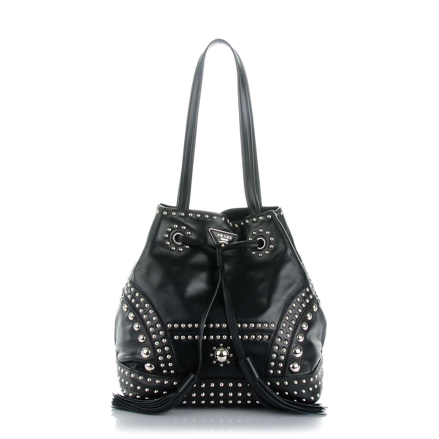Prada Soft Calf Studded Drawstring Bag Nero Black 1 of 8