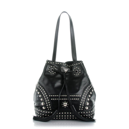 Prada Soft Calf Studded Drawstring Bag Nero Black 1 of 8