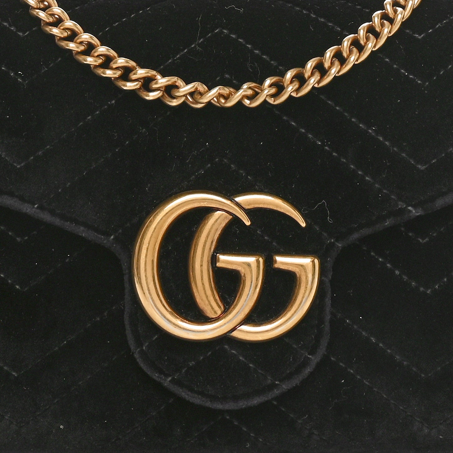 Velvet Matelasse GG Marmont Chain Wallet Black