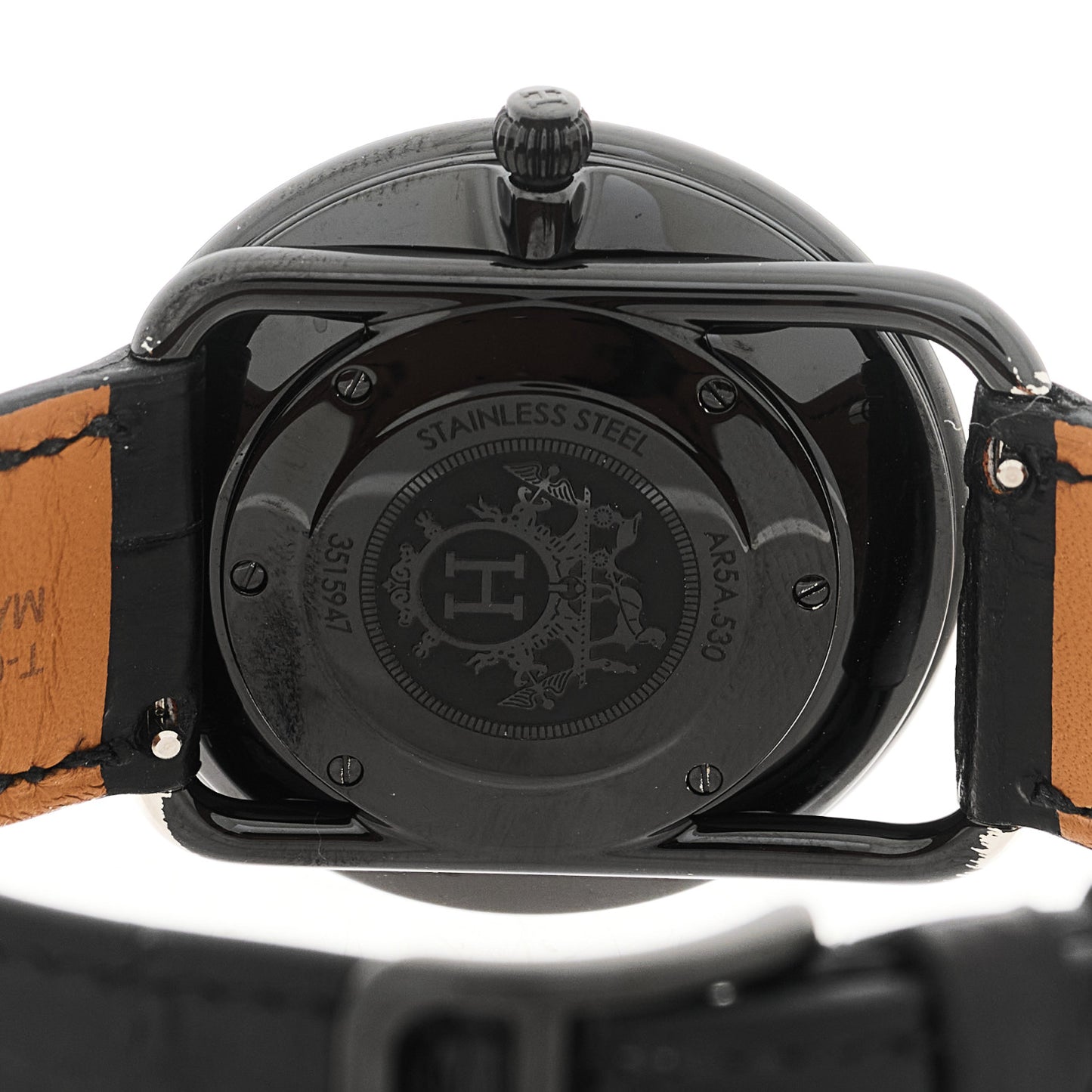 PVD Stainless Steel Alligator Black Diamond 36mm Arceau Ronde Des Heures Quartz Watch Noir