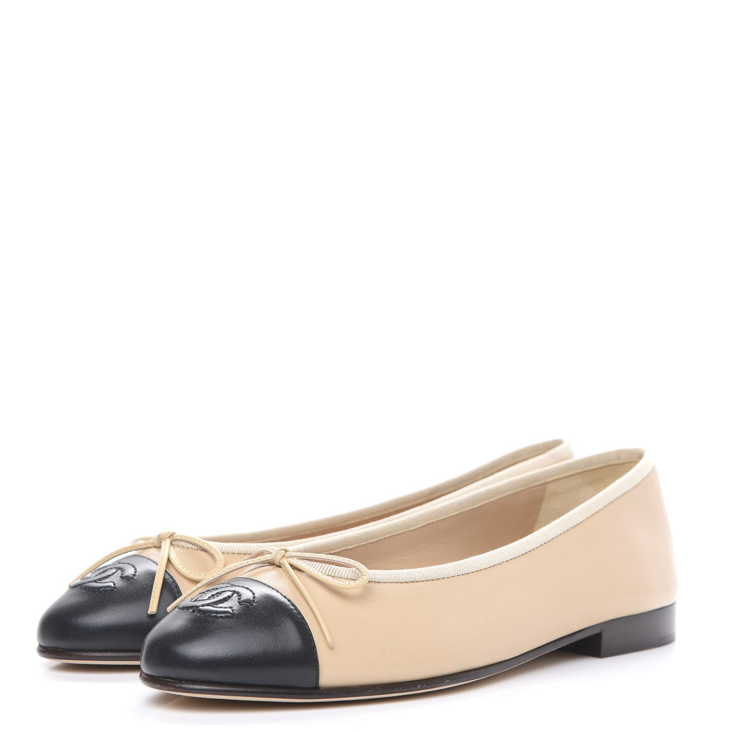 Chanel Lambskin CC Cap Toe Ballerina Flats 36.5 Beige Black 3 of 9