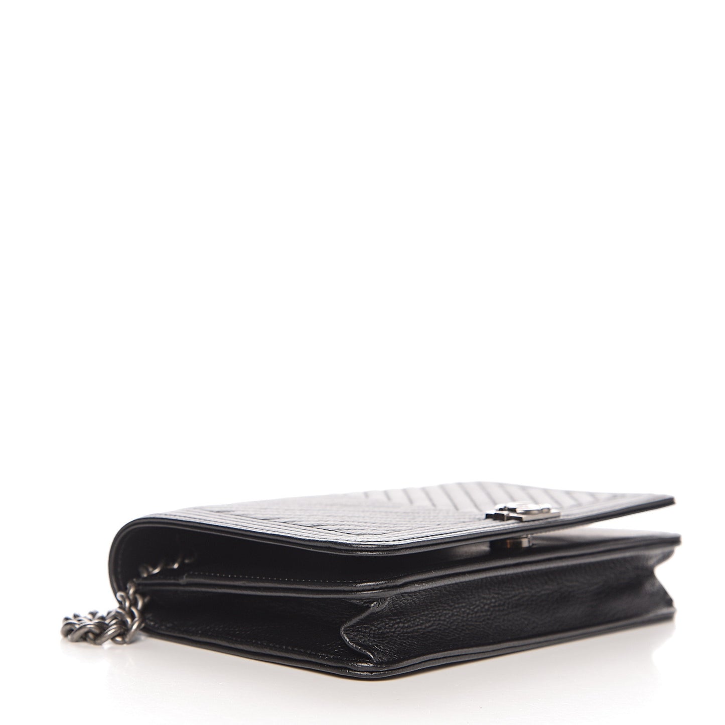 Caviar Chevron Quilted Boy Wallet On Chain WOC Black