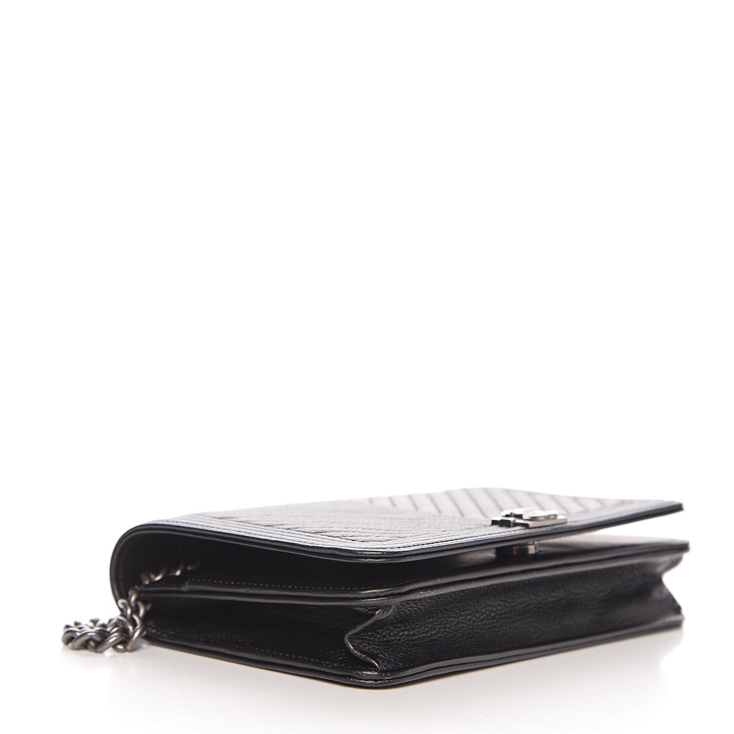 Chanel Caviar Chevron Quilted Boy Wallet On Chain WOC Black 3 of 11