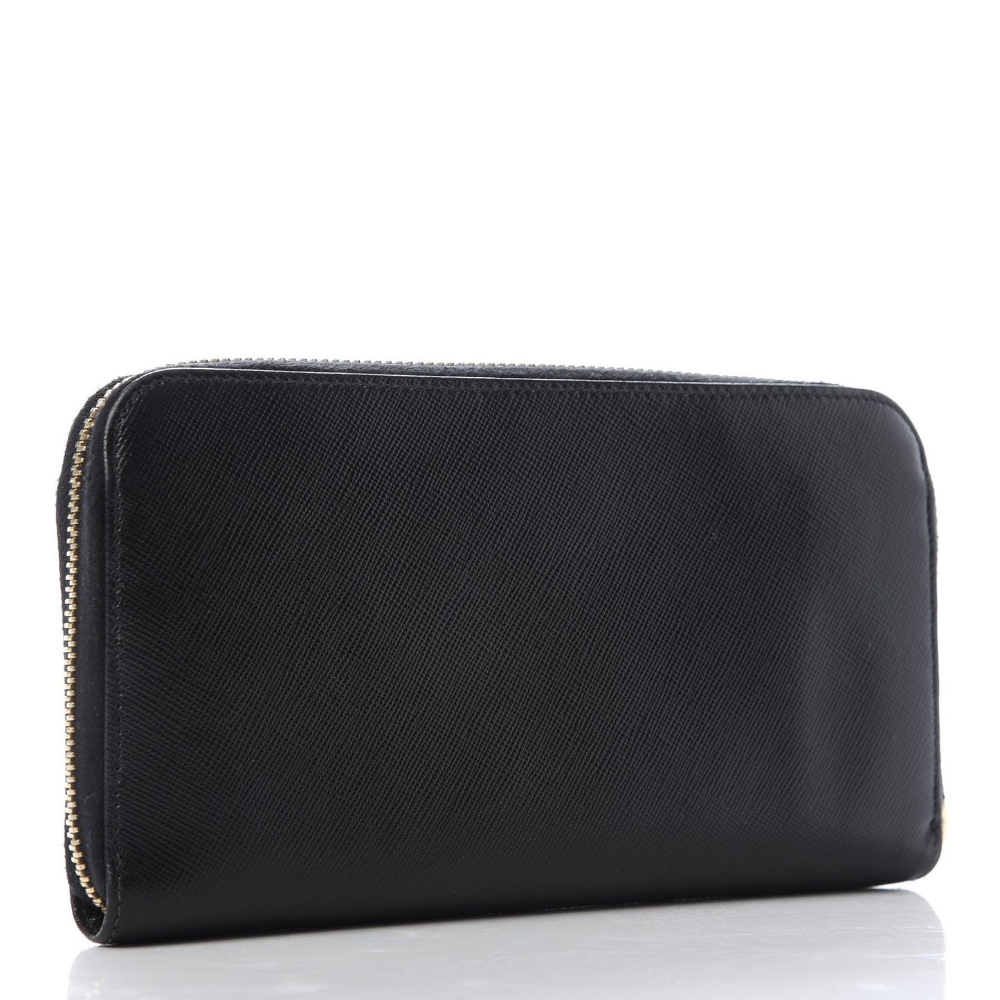 Saffiano Metal Large Zip Around Wallet Black