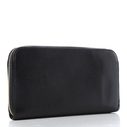 Prada Saffiano Metal Large Zip Around Wallet Black 3 of 8