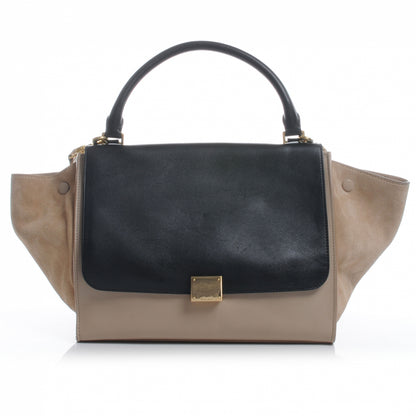 Celine Calfskin and Suede Small Bi-Color Trapeze Beige Black 1 of 7
