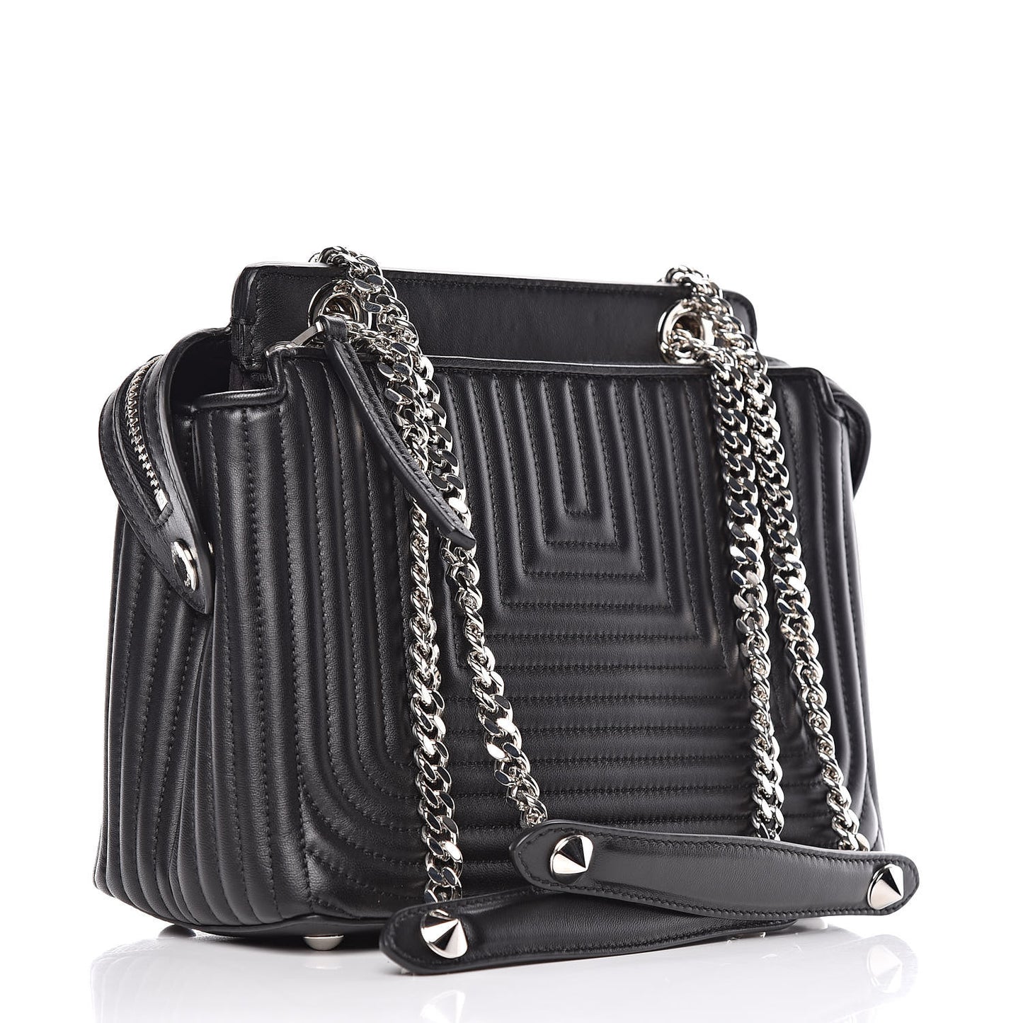 Shiny Nappa Trapuntata Small DotCom Click Chain Satchel Black