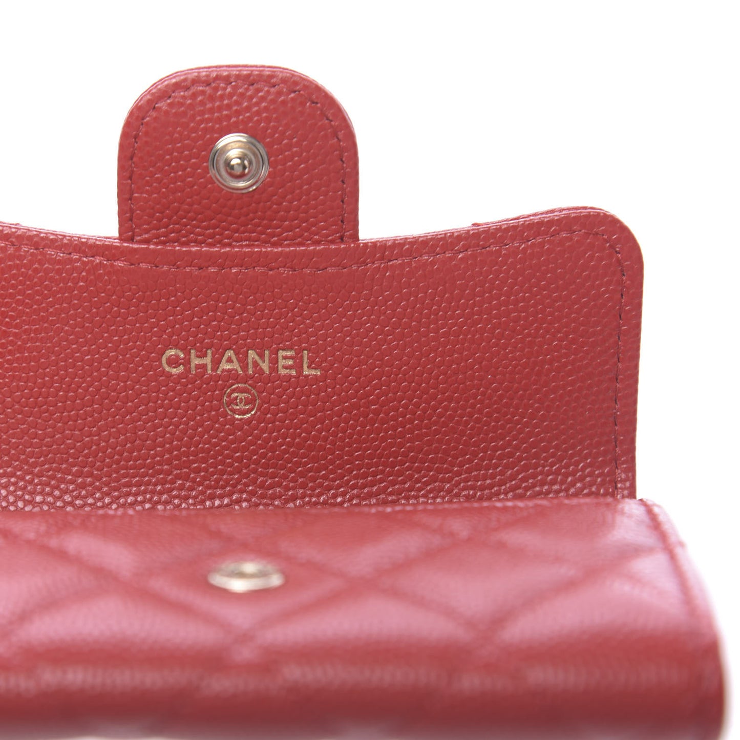 Caviar Quilted Flap Card Holder Wallet Red