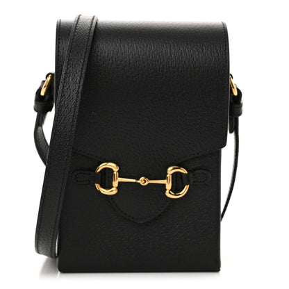 Gucci Boarded Plutone Calfskin Mini Horsebit 1955 Crossbody Bag Black 1 of 11