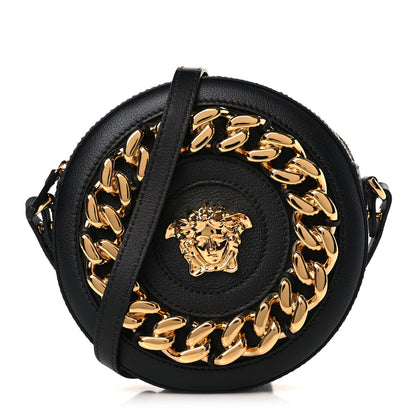 Versace Calfskin Mini La Medusa Chain Round Crossbody Bag Black 1 of 8