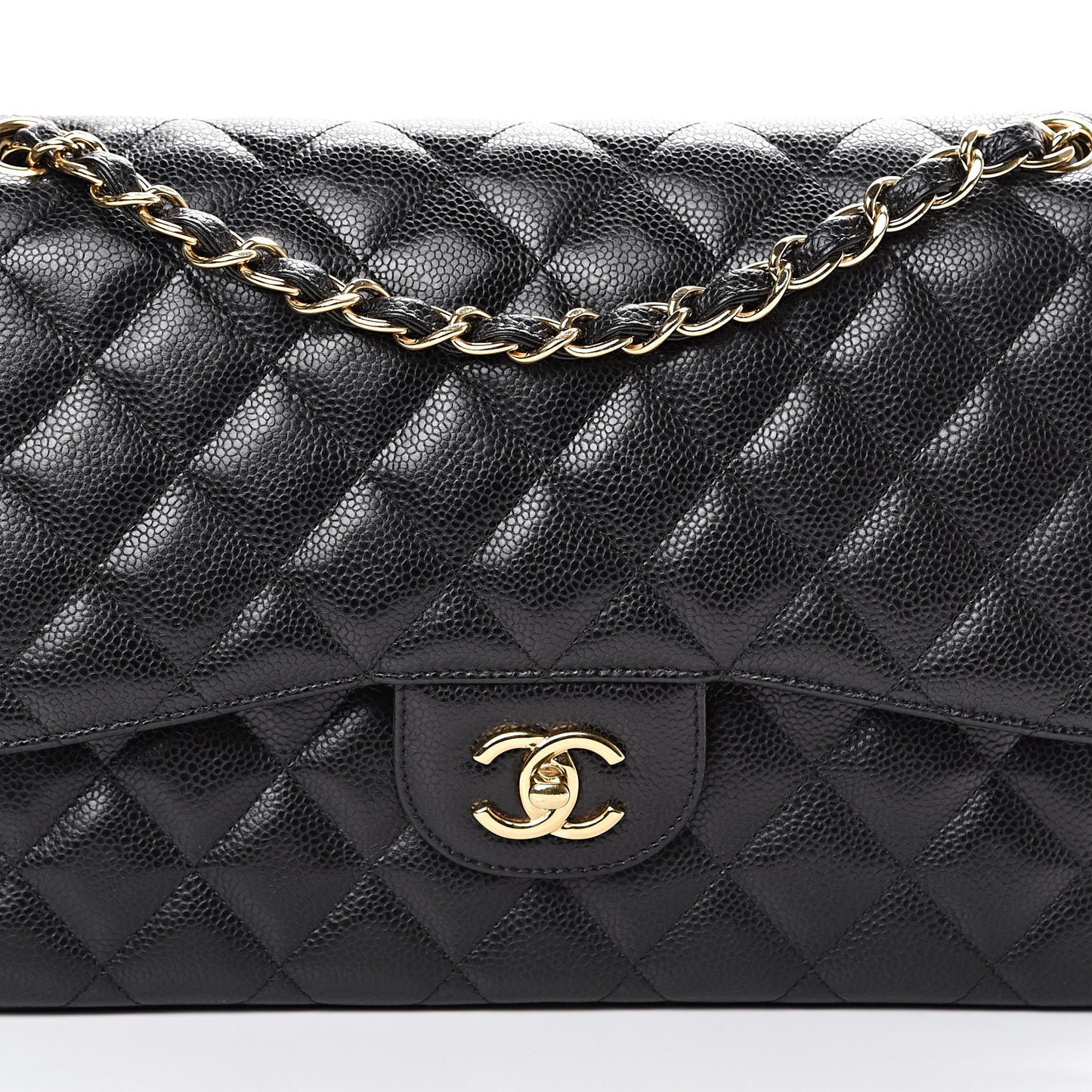 Caviar Quilted Jumbo Double Flap Black