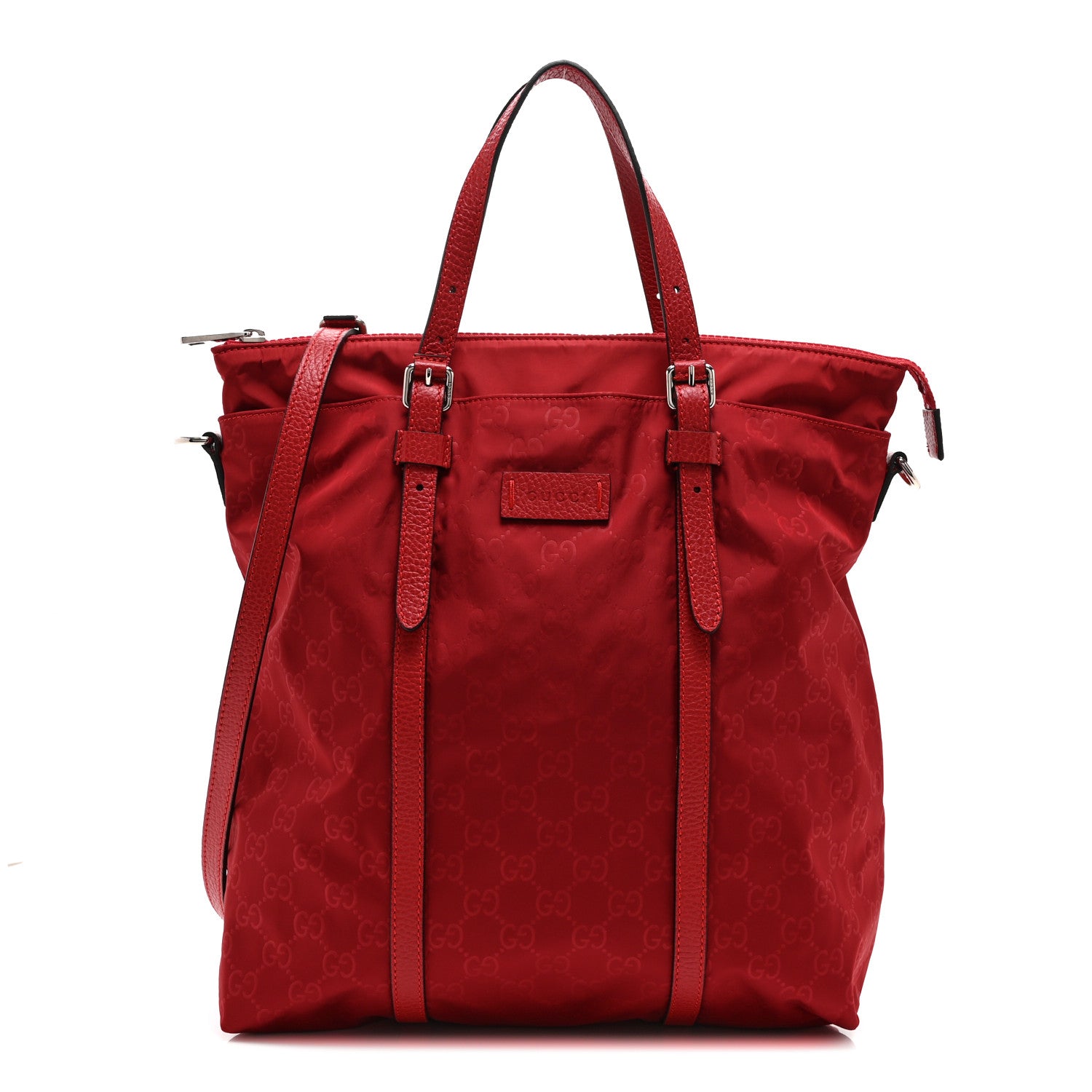 Gucci Nylon Monogram Dollar Calfskin Medium Vertical Tote Vibrant Red 1 of 10