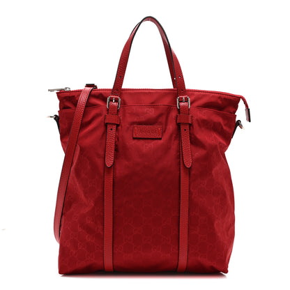 Gucci Nylon Monogram Dollar Calfskin Medium Vertical Tote Vibrant Red 1 of 10