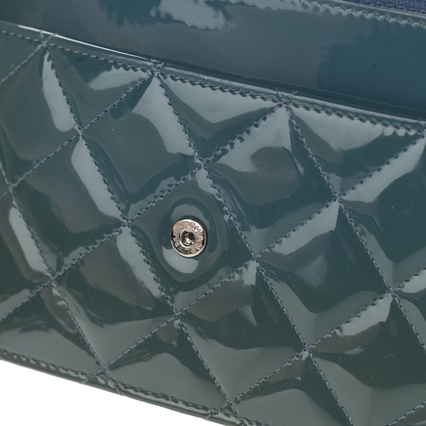 Patent Quilted Brilliant Wallet On Chain WOC Blue