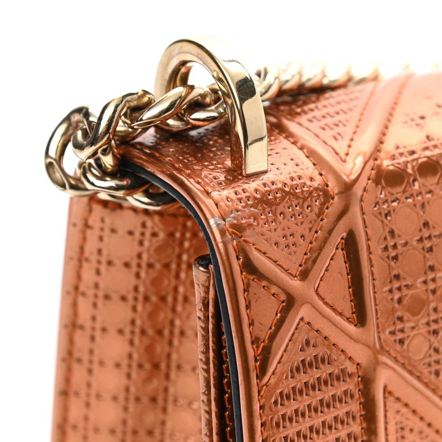 Christian Dior Metallic Patent Micro-Cannage Small Diorama Flap Bag Orange 10 of 11