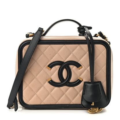 Chanel Caviar Quilted Medium CC Filigree Vanity Case Beige Black 1 of 14