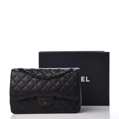 Chanel Crumpled Calfskin Quilted Jumbo Double Flap So Black 9 of 9
