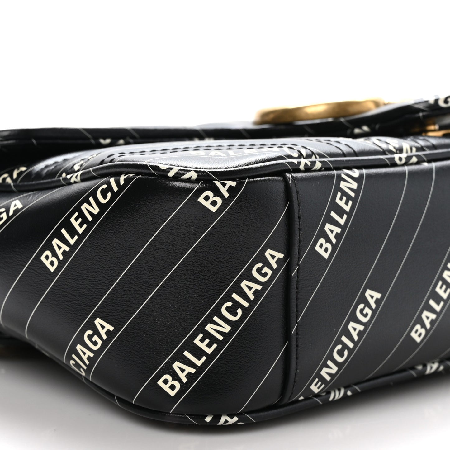 X BALENCIAGA Calfskin Matelasse Logo Print Small GG Marmont Shoulder Bag Black