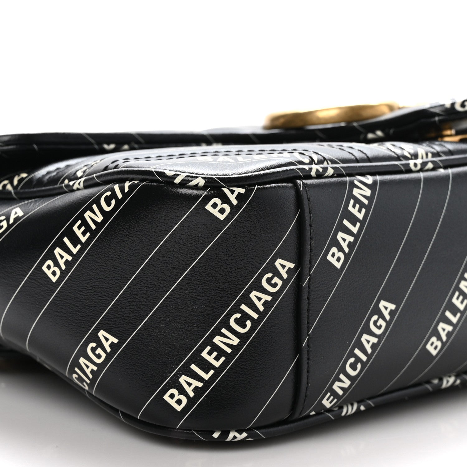 Gucci X BALENCIAGA Calfskin Matelasse Logo Print Small GG Marmont Shoulder Bag Black 9 of 11