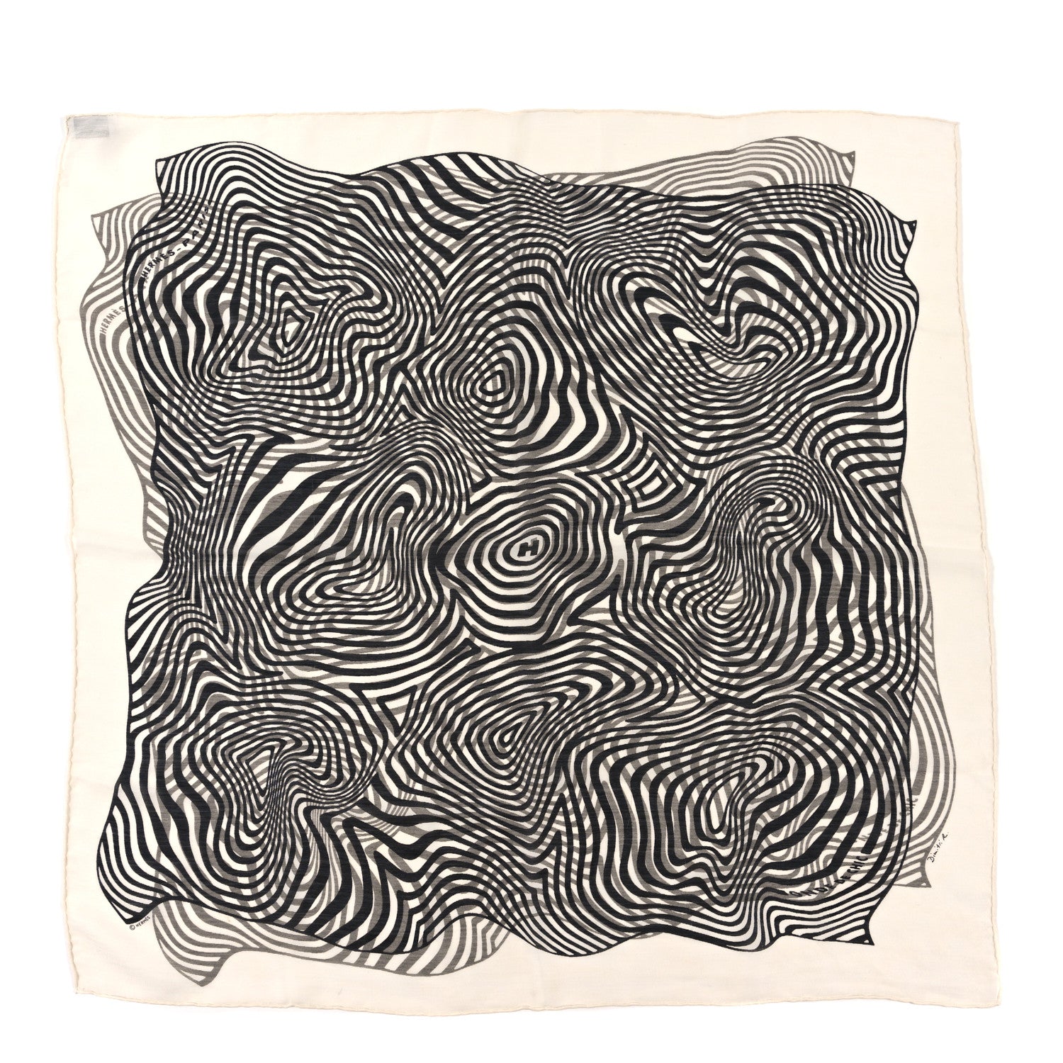 Hermes Silk Cashmere Onde De Chic Scarf 90 White Black 1 of 3