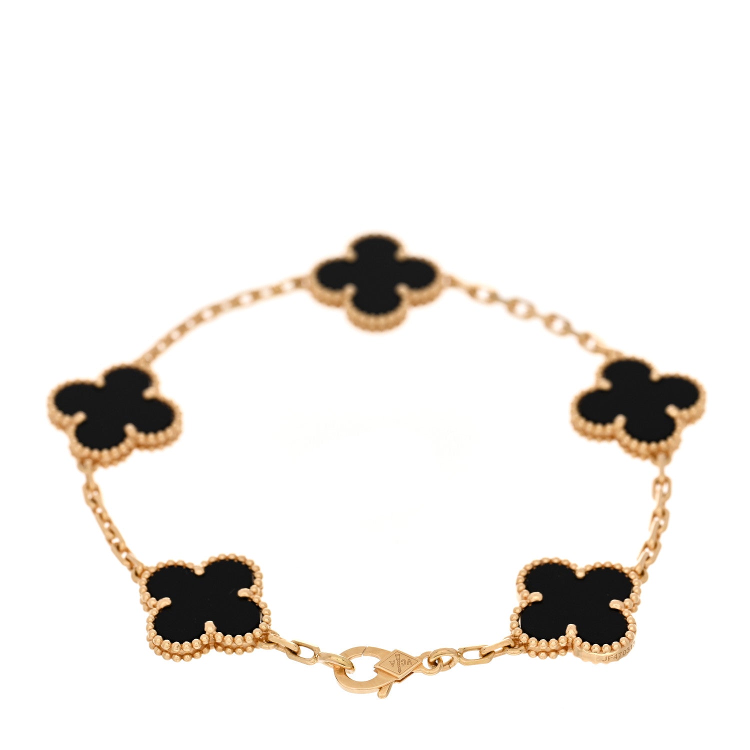 Van Cleef & Arpels 18K Yellow Gold Black Onyx 5 Motifs Vintage Alhambra Bracelet 2 of 4
