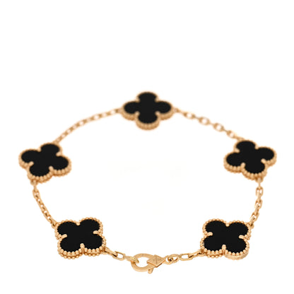Van Cleef & Arpels 18K Yellow Gold Black Onyx 5 Motifs Vintage Alhambra Bracelet 2 of 4