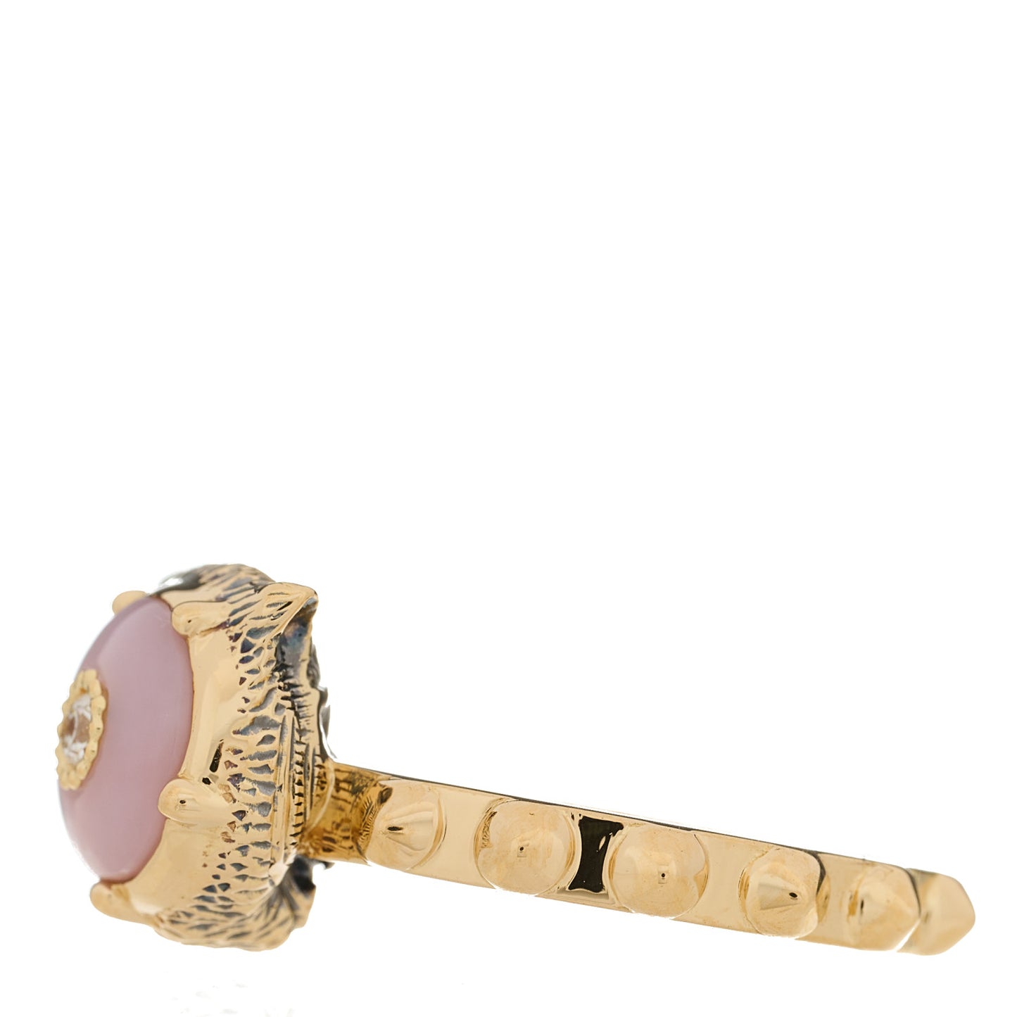 18K Yellow Gold Pink Opal Diamond Le Marché Des Merveilles Feline Ring 52 6