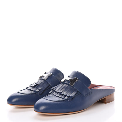 Hermes Goatskin Rivoli Mules 36.5 Bleu Maritime 2 of 7