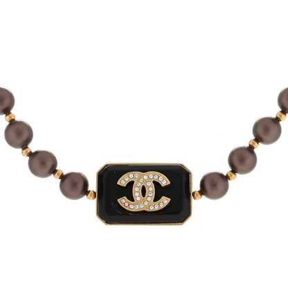 Chanel Pearl Crystal CC Choker Necklace Brown Gold 1 of 4