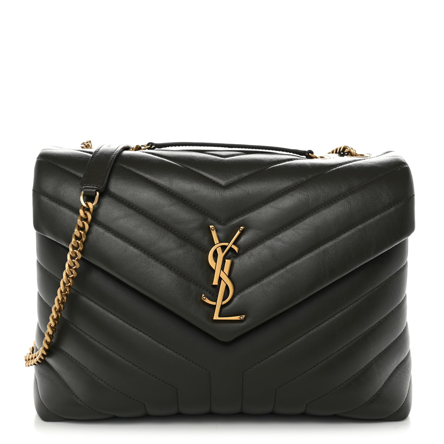 Calfskin Y Quilted Monogram Medium Loulou Chain Satchel Pebble