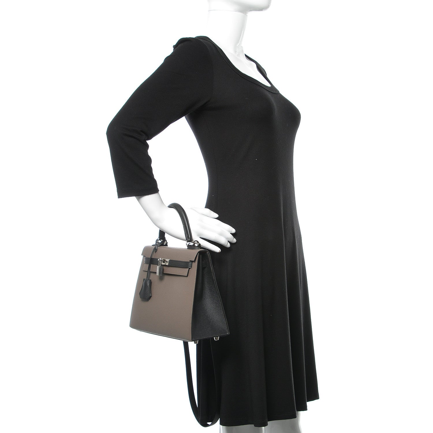 Hermes Epsom Bi Color Horseshoe Kelly Sellier 25 Etain Black 2 of 40