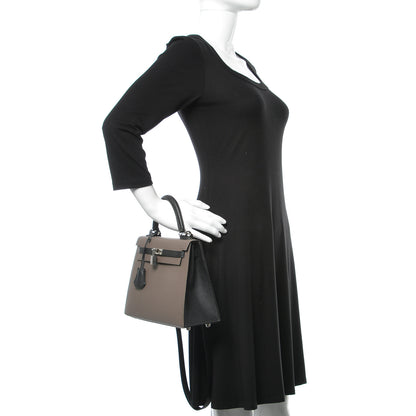 Hermes Epsom Bi Color Horseshoe Kelly Sellier 25 Etain Black 2 of 40