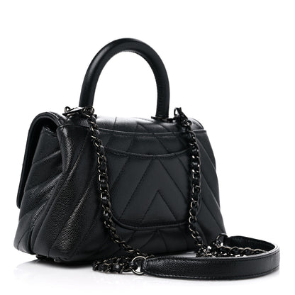 Chanel Caviar Chevron Quilted Extra Mini Coco Handle Flap So Black 2 of 9
