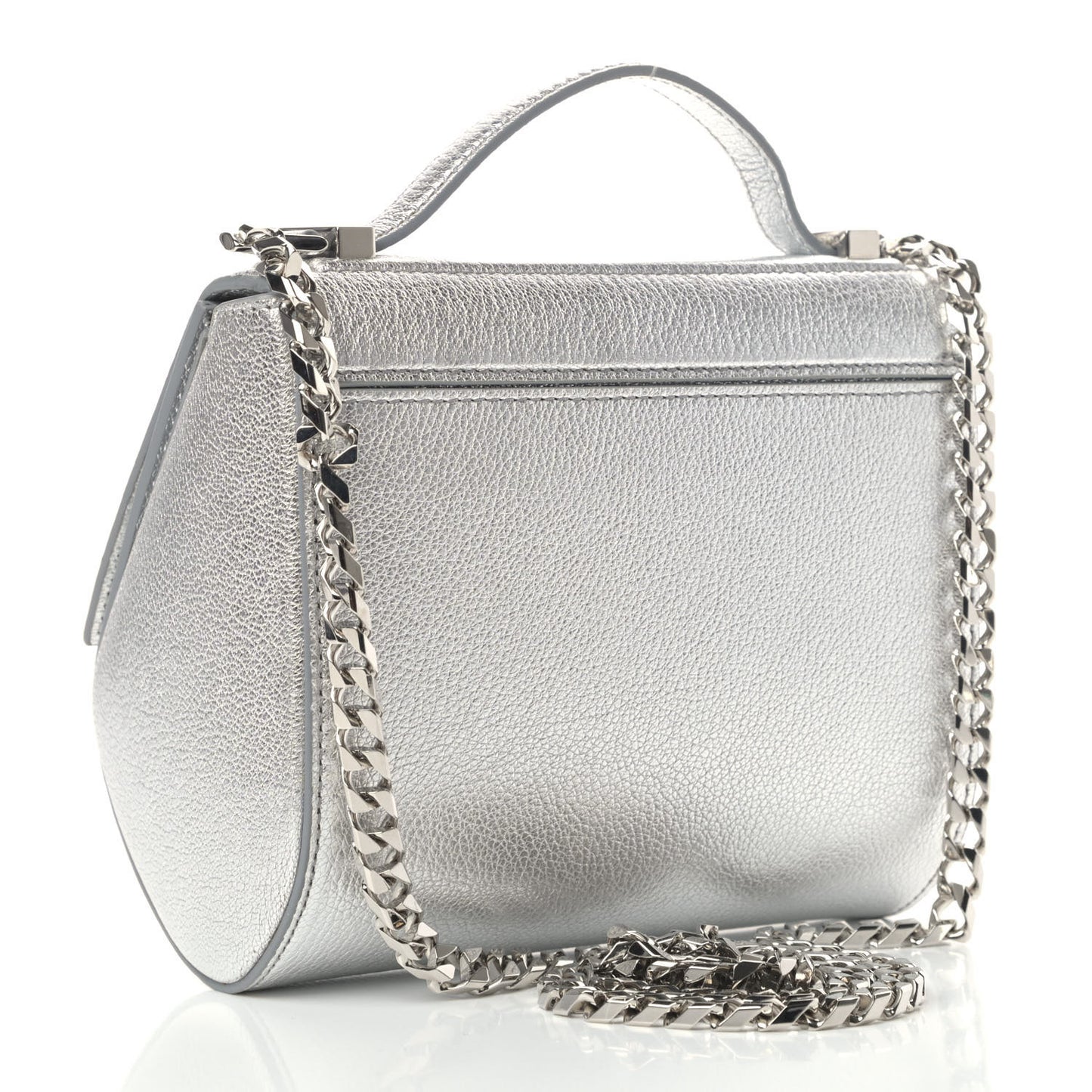Metallic Calfskin Mini Pandora Box Chain Crossbody Bag Silver