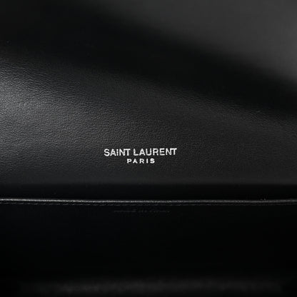 Saint Laurent Calfskin Crocodile Embossed Monogram Uptown Chain Wallet Black 7 of 11