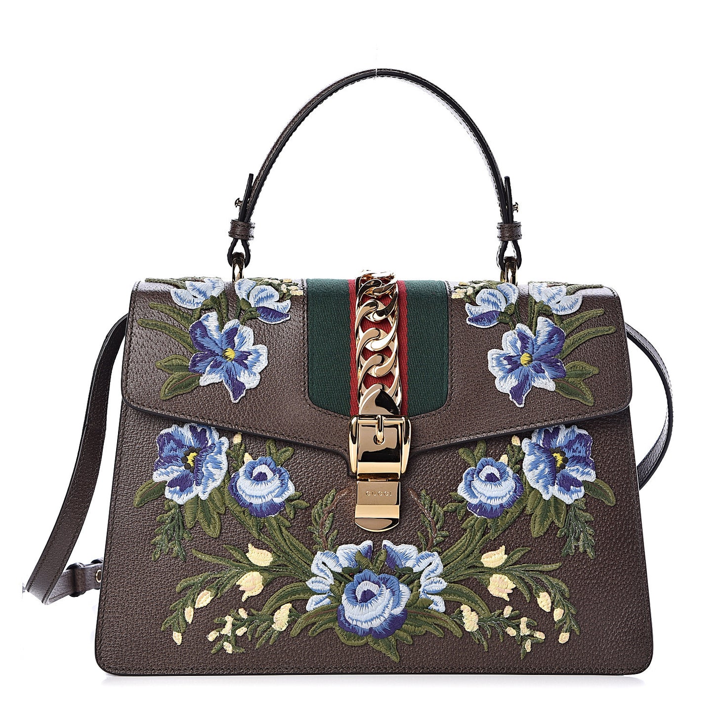 Calfskin Embroidered Medium Sylvie Top Handle Bag New Acero Multicolor